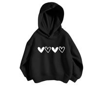 Sudaderas con capucha para niñas, suéter elegante con estampado de corazones para niños, suéter de moda para niñas, ideal para el ocio diario, actividades deportivas escolares de 3 a 12 años, Negro