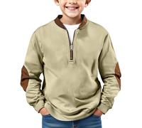 Sudaderas con capucha tácticas de manga larga para niños y adolescentes, color liso, con cremallera de un cuarto, para jóvenes, para la escuela, otoño e invierno, sudadera suave, 1-Beige, 12-13 años