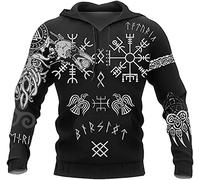 Sudaderas con capucha vikingas, jersey con runas nórdicas Vegvisir y patrón de cuervo de Odín, sudaderas con cremallera, sudadera informal con capucha, ropa de calle (Color : Hoodie, Size : XL)