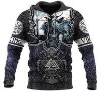 Sudaderas con capucha vikingas para hombre, sudaderas con capucha informales para parejas, suéter con capucha de tatuaje de cuervo y dragón de estilo nórdico, sudadera con bolsillo ( Color : B , Size