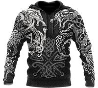 Sudaderas con capucha vikingas para hombre, sudaderas con capucha informales para parejas, suéter con capucha de tatuaje de cuervo y dragón de estilo nórdico, sudadera con bolsillo (Color : A, Size