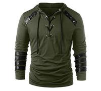 Sudaderas con capucha vintage para hombre, sudadera con capucha para hombre, con cordones, estilo Henley, retro, medieval, manga larga, cuello con cordones, túnica casual, ajuste holgado, sudadera