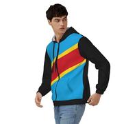 Sudaderas con Capucha Y Cremallera para Hombre República Democrática del Congo Bandera Nacional Sudadera Casual Manga Larga Bolsillo Canguro Estilo Clásico del Reino Unido Sudaderas Trabajo