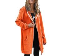 Sudaderas con capucha y cremallera para mujer, de forro polar, de manga larga, casual, con bolsillo, naranja, 4XL