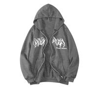 Sudaderas con capucha y diseño gráfico estético para hombre, con cremallera, para otoño, anime, gótico, Los Ángeles, delgadas, con capucha, suaves, góticas, modernas, lisas, ligeras, gris, M