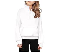 Sudaderas con cremallera de un cuarto para niñas, con media cremallera, cuello alto, sudadera de gran tamaño de 2 K, suéteres de canguro, ropa de invierno, sudadera de color sólido, blanco, 13-14 años