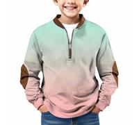 Sudaderas con cremallera de un cuarto para niños, lindas sudaderas con capucha de color degradado, de manga larga, casual, para jóvenes y niños, bloque de color, gran tamaño, a la moda, rosa claro, 6
