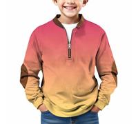 Sudaderas con cremallera de un cuarto para niños, lindas sudaderas con capucha de color degradado, de manga larga, casual, para jóvenes y niños, bloque de color, gran tamaño, a la moda, Rojo ladrillo