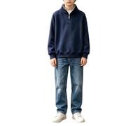 Sudaderas con cremallera de un cuarto para niños, media cremallera, suéter de gran tamaño, para jóvenes, niños, escuela, atletismo, liso, ropa ligera, casual, puños acanalados, azul marino, 5-6 años
