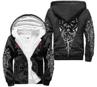 Sudaderas con cremallera de vikingo negro, sudadera de lana cálida, sudadera nórdica Vegvisir Tattoo, sudadera gruesa con capucha, chaqueta de jersey de lana de invierno (Color : Compass, Size : XXL