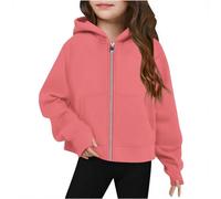 Sudaderas con cremallera para adolescentes, sudaderas con capucha, chaquetas de forro polar, trajes de invierno, Rojo sandía, 11-12 años