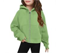 Sudaderas con cremallera para adolescentes, sudaderas con capucha, chaquetas de forro polar, trajes de invierno, verde, 11-12 años