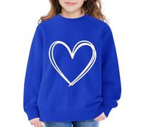 Sudaderas con estampado de corazón para niñas, con hombros caídos, cuello redondo, bonitas, ligeras, cálidas, para entrenamiento, manga larga, ropa de otoño e invierno, azul, 11-12 años