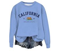 Sudaderas con estampado de Los Ángeles para mujer, cuello redondo, sudaderas de gran tamaño, cuello redondo, letra gótica, casual, gráfico, vintage, ropa fresca para otoño, gótica universitaria, azul