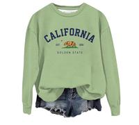 Sudaderas con estampado de Los Ángeles para mujer, cuello redondo, sudaderas de gran tamaño, cuello redondo, letra gótica, casual, gráfico, vintage, ropa fresca para otoño, gótica universitaria, verde