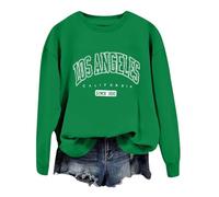 Sudaderas con estampado de Los Ángeles para mujer, cuello redondo, vintage, con letras anime, camisetas de manga larga, cuello redondo, sudaderas universitarias Y2K, verde, XL