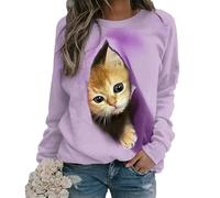 Sudaderas con gráfico de Gato Lindo para Mujer Camiseta con Estampado de Gato en 3D Cuello Redondo Manga Larga Tops