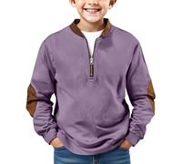 Sudaderas con media cremallera para niños, de manga larga, con cremallera de un cuarto, ropa de abrigo de moda, ropa deportiva atlética, sudadera de retazos de gran tamaño, Morado (, 12-13 años
