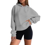 Sudaderas cortas con capucha para mujer, de forro polar, manga larga, sin botones, para otoño e invierno, con bolsillos, con cremallera de un cuarto, gris, XXL