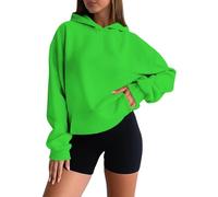 Sudaderas cortas con capucha para mujer, de forro polar, manga larga, sin botones, para otoño e invierno, con bolsillos, con cremallera de un cuarto, verde, S