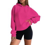 Sudaderas cortas con capucha para mujer, de forro polar, manga larga, sin botones, para otoño e invierno, con bolsillos, con cremallera de un cuarto, hot pink, 3XL