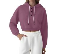 Sudaderas cortas para mujer, de gran tamaño, color sólido, sudadera suelta, informal, sudadera con capucha, cuello redondo, suéter de otoño e invierno, suéter suelto, parte superior informal