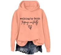 Sudaderas cristianas para mujer Walking By Faith Tripping Constantly, camiseta de manga larga, Color naranja-h, XXL