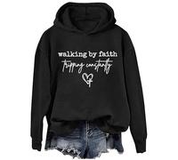 Sudaderas cristianas para mujer Walking By Faith Tripping Constantly, camiseta de manga larga, Negro-h, S