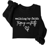 Sudaderas cristianas para mujer Walking By Faith Tripping Constantly, camiseta de manga larga, Negro, XXL
