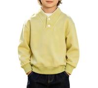 Sudaderas de algodón de gran tamaño con botones de un cuarto para niños, sudadera ligera de manga larga, lisa, informal, ropa para jóvenes y niños, amarillo, 11-12 años