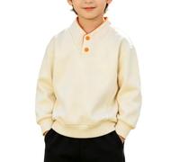 Sudaderas de algodón de gran tamaño con botones de un cuarto para niños, sudadera ligera de manga larga, lisa, informal, ropa para jóvenes y niños, beige, 13-14 años
