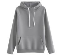 Sudaderas de algodón de manga larga para mujer, sudaderas ligeras con capucha para mujer, con cierre de cordón, con bolsillos, hombros rectos, sudaderas de gran tamaño, acogedoras, gris, S