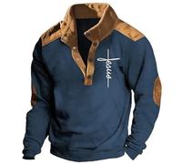 Sudaderas de algodón para hombre de estilo occidental con estampado y hebilla de pie digital Tops para hombre, azul, S