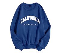 Sudaderas de California de Los Ángeles para mujer, ajuste holgado, suéteres Workou de color sólido con diseños de cuello redondo, manga larga, ropa de otoño occidental Y2K, anime de moda, azul oscuro