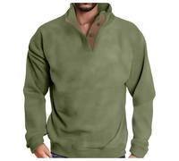 Sudaderas de cuello polo para hombre, manga larga, casual, con medio botón, vintage, Henley, color sólido, sudadera cálida de invierno, sudadera deportiva al aire libre, jersey de cuello alto, verde
