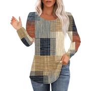 Sudaderas de cuello redondo para mujer, estilo azteca, étnico, otoño, manga larga, casual, estilo occidental, estampado vintage, trajes hippies, 1f-caqui, M