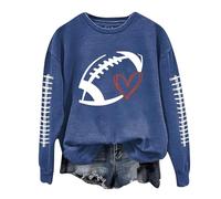Sudaderas de cuello redondo para mujer para el Día del partido, gráfico 2025, temporada de fútbol, mamá, día del partido, manga larga, letra escasa para mujer, azul, M