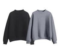 Sudaderas de gran tamaño para mujer, 2 piezas, cuello redondo, manga larga, colores lisos, sin capucha, ajuste holgado, casual, moda, otoño, uso diario, calle, bonitos regalos, Blanco-1, S