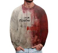 Sudaderas de Halloween para hombre con estampado de salpicaduras sangrientas en 3D, sin botones, de manga larga, disfraz de día festivo para adultos, I'm Ok It's Not My Blood, M
