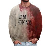 Sudaderas de Halloween para hombre con estampado de salpicaduras sangrientas en 3D, sin botones, de manga larga, disfraz de día festivo para adultos, I'm Okay, M