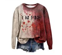 Sudaderas de Halloween para mujer, con texto en inglés "I'm Ok It's Not My Blood", casual, manga larga, disfraz de Halloween, trajes de otoño, cuello redondo con gráfico I'M Fine Make It Spooky Thin