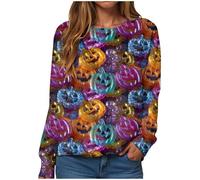 Sudaderas de Halloween para mujer del Reino Unido para mujer, Halloween, calabaza, holgada, gráfico, fantasma, gato, cuello redondo, manga larga, casual, sin botones, camiseta de fantasmas, 13-rosa
