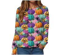Sudaderas de Halloween para mujer del Reino Unido para mujer, Halloween, calabaza, holgada, gráfico, fantasma, gato, cuello redondo, manga larga, casual, sin botones, camiseta de fantasmas, 13