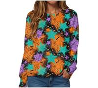 Sudaderas de Halloween para mujer del Reino Unido para mujer, Halloween, calabaza, holgada, gráfico, fantasma, gato, cuello redondo, manga larga, casual, sin botones, camiseta de fantasmas, 13-naranja