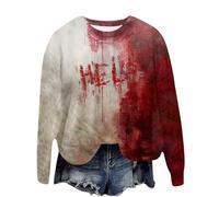 Sudaderas de Halloween para mujer, diseño de letras con texto en inglés "Scary Problem Solved", disfraz de Halloween rojo sangriento para mujer, cuello redondo, ropa de otoño para mujer, suéter