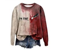 Sudaderas de Halloween para mujer, diseño de letras con texto en inglés "Scary Problem Solved", disfraz de Halloween rojo sangriento para mujer, cuello redondo, ropa de otoño para mujer, suéter