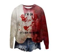 Sudaderas de Halloween para mujer, diseño de letras con texto en inglés "Scary Problem Solved", disfraz de Halloween rojo sangriento para mujer, cuello redondo, ropa de otoño para mujer, suéter