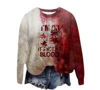Sudaderas de Halloween para mujer, diseño de letras con texto en inglés "Scary Problem Solved", disfraz de Halloween rojo sangriento para mujer, cuello redondo, ropa de otoño para mujer, suéter