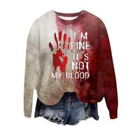Sudaderas de Halloween para mujer, diseño de letras con texto en inglés "Scary Problem Solved", disfraz de Halloween rojo sangriento para mujer, cuello redondo, ropa de otoño para mujer, suéter