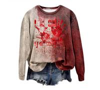 Sudaderas de Halloween para mujer, diseño de letras con texto en inglés "Scary Problem Solved", disfraz de Halloween rojo sangriento para mujer, cuello redondo, ropa de otoño para mujer, suéter